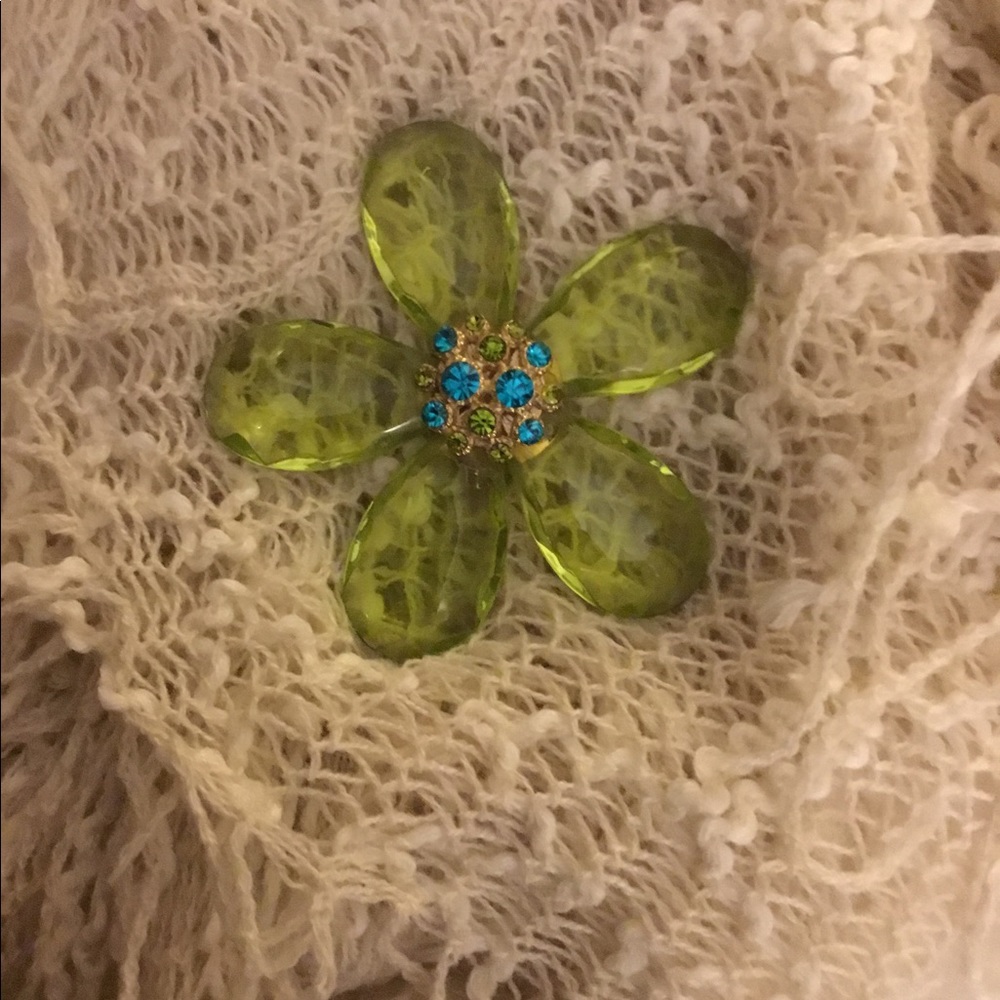 Laila Rowe Green Lucite Pin with Turquoise Rhinestones